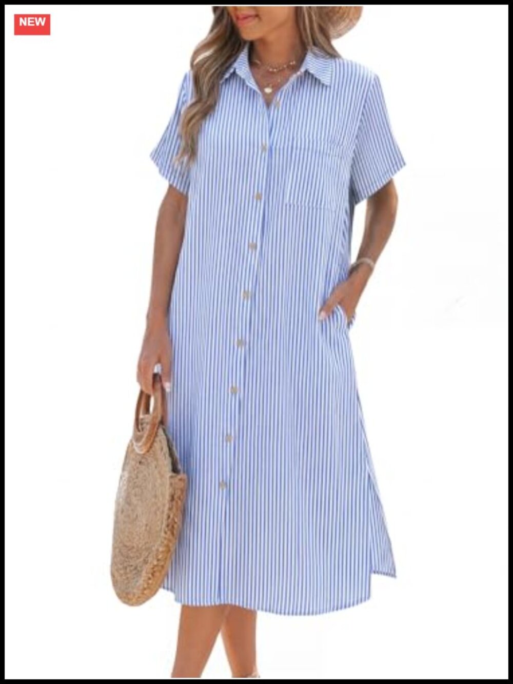 Button Down Shirt Dress Short Sleeve Knee Length Midi Casual Beach Cover Up